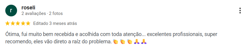 Avaliação 5 estrelas de Roseli no Google sobre a Clínica FH