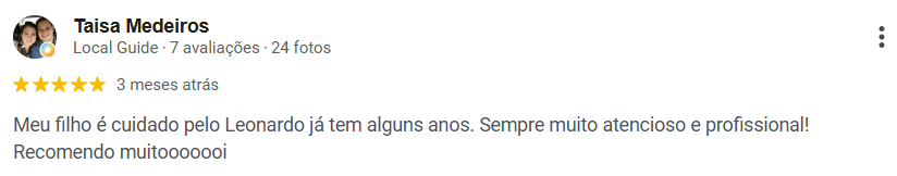 Avaliação 5 estrelas de Taisa Medeiros no Google sobre a Clínica FH
